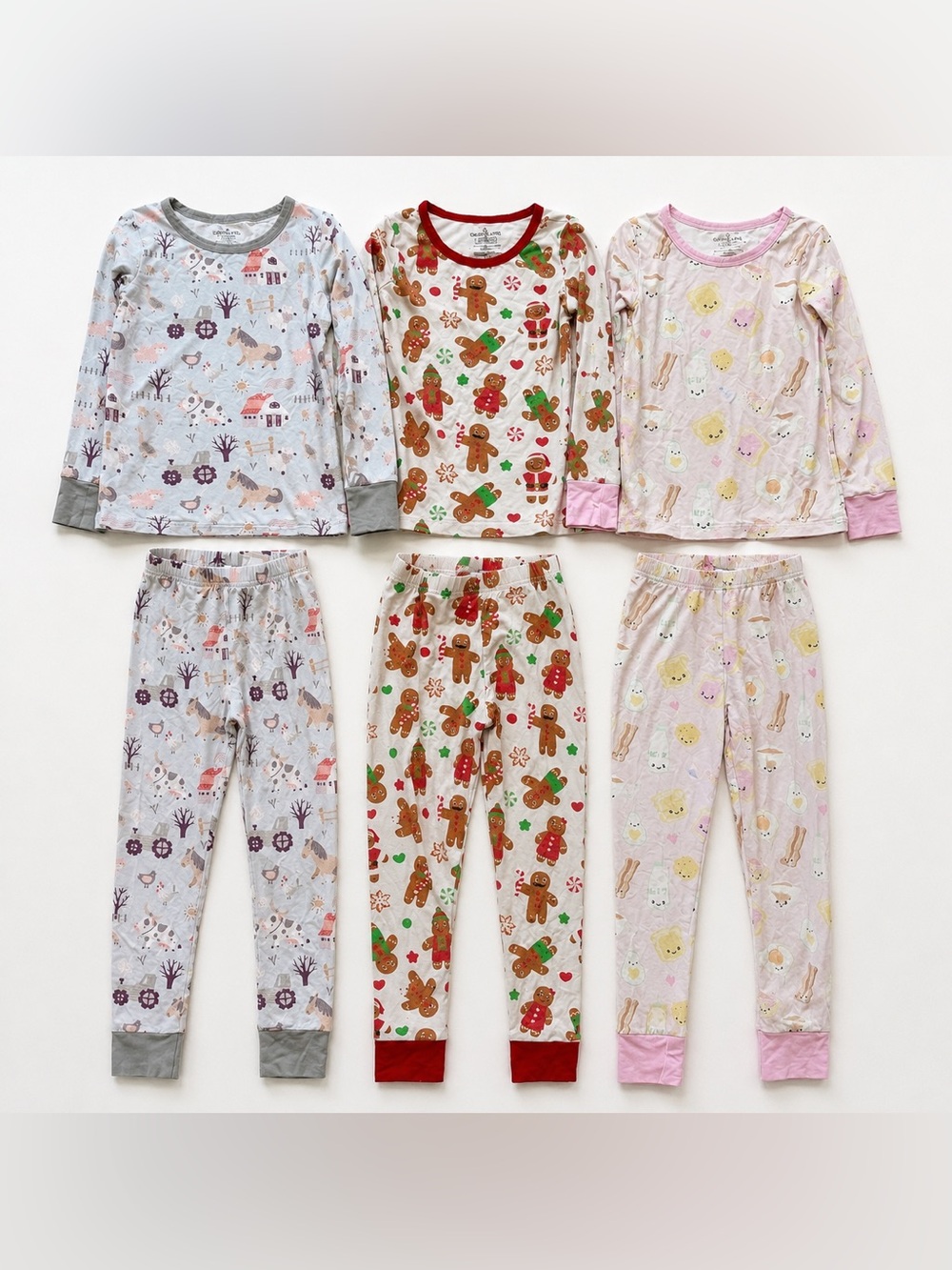 Caden Lane Bamboo Pajama Bundle Girls 4T Farm Christmas Breakfast 3 Sets